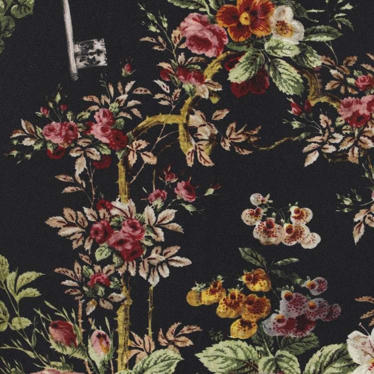 Pre Owned Dolce & Gabbana Dark Grey Floral Print Crepe Sheath Skirt L