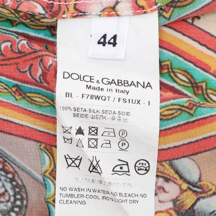 Pre Owned Dolce & Gabbana Multicolor Medieval Print Silk Cap Sleeve Top M