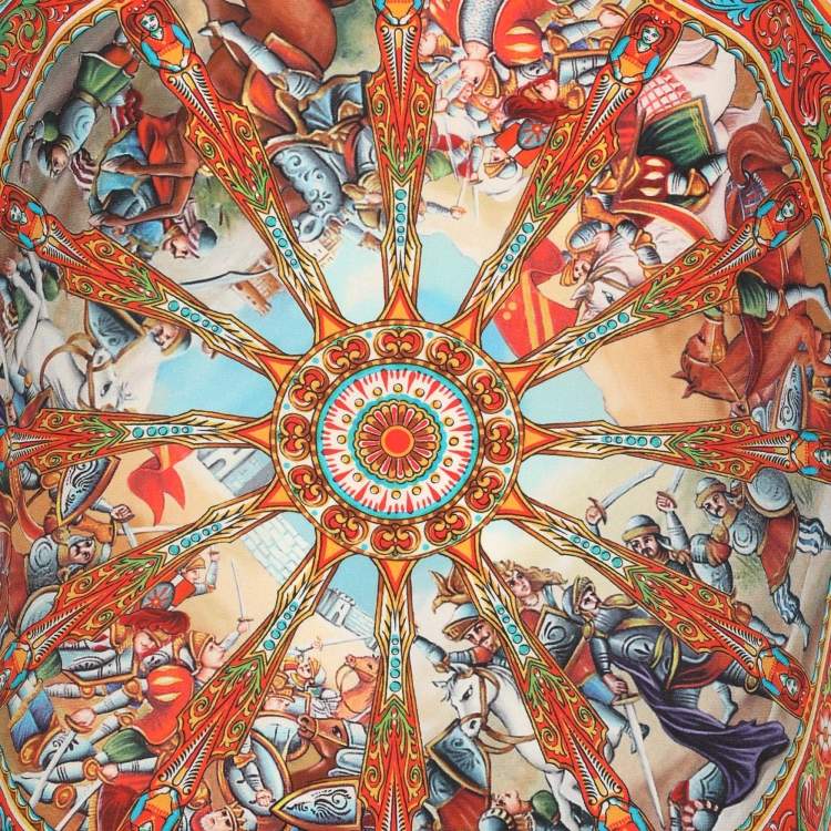 Pre Owned Dolce & Gabbana Multicolor Medieval Print Silk Cap Sleeve Top M