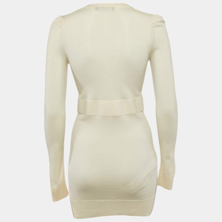 Pre Owned Dolce & Gabbana Cream Knit Bead Button Detail Cardigan XS