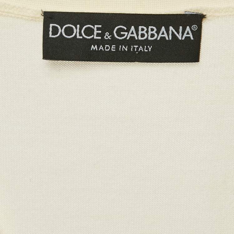 Pre Owned Dolce & Gabbana Cream Knit Bead Button Detail Cardigan XS