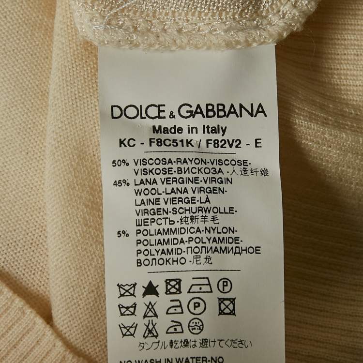 Pre Owned Dolce & Gabbana Cream Knit Bead Button Detail Cardigan XS