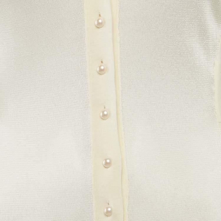 Pre Owned Dolce & Gabbana Cream Knit Bead Button Detail Cardigan XS
