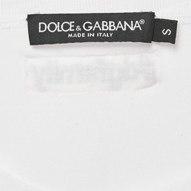 Pre Owned Dolce & Gabbana White Printed Cotton Round Neck T-Shirt S 