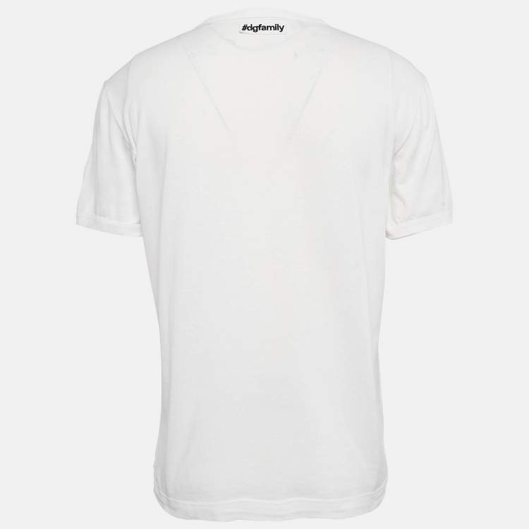 Pre Owned Dolce & Gabbana White Printed Cotton Round Neck T-Shirt S 