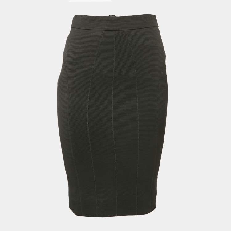 Pre Owned Dolce & Gabbana Black Textured Stretch Crepe Knee-Length Skirt S