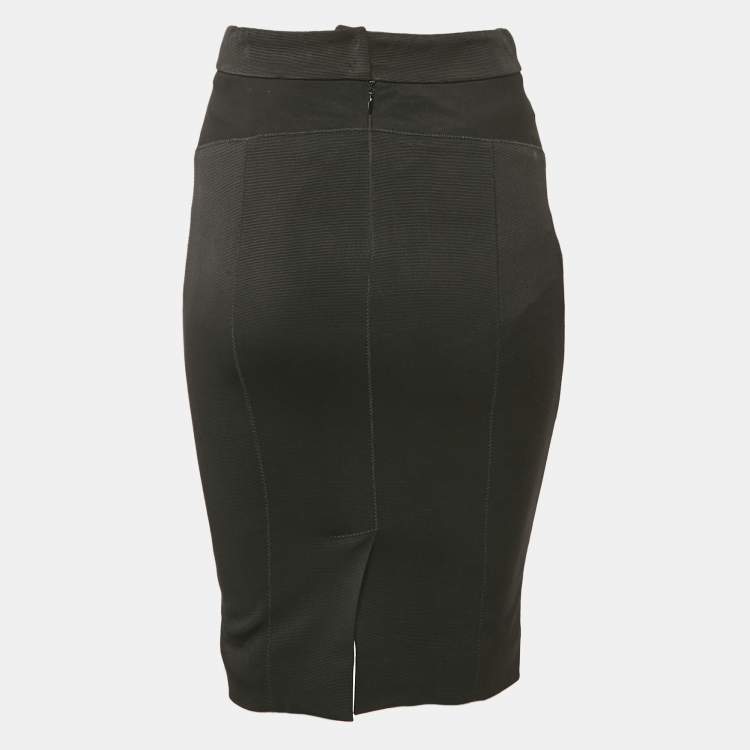 Pre Owned Dolce & Gabbana Black Textured Stretch Crepe Knee-Length Skirt S