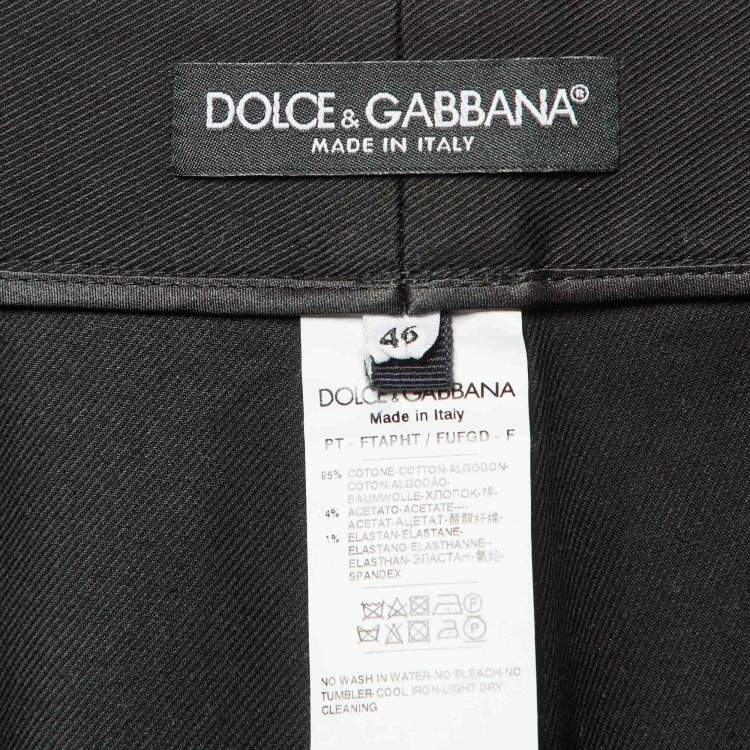 Pre Owned Dolce & Gabbana Black Cotton Contrast Tape Detail Trousers L