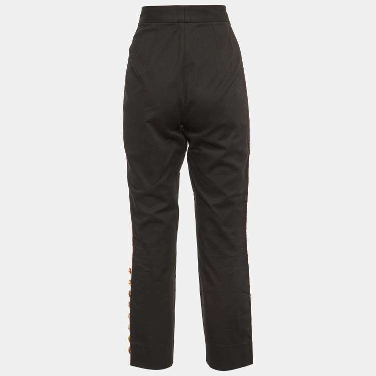 Pre Owned Dolce & Gabbana Black Cotton Contrast Tape Detail Trousers L