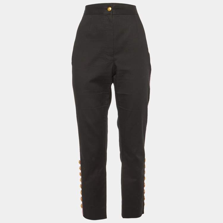 Pre Owned Dolce & Gabbana Black Cotton Contrast Tape Detail Trousers L