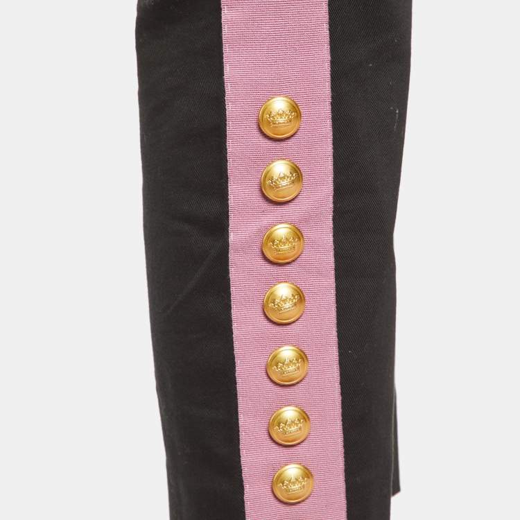 Pre Owned Dolce & Gabbana Black Cotton Contrast Tape Detail Trousers L