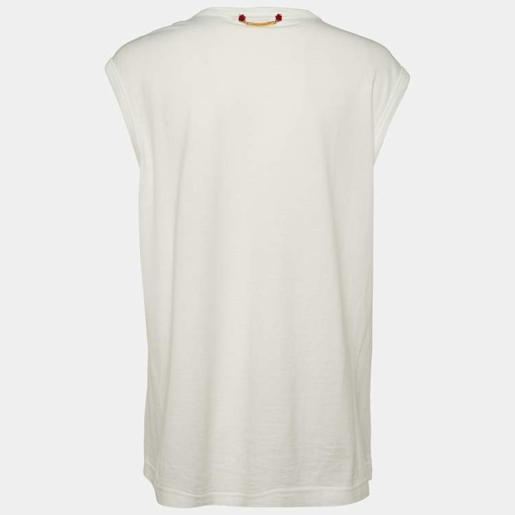 Pre Owned Dolce & Gabbana White L'amore e Bellezza Print Cotton Sleeveless T-Shirt M