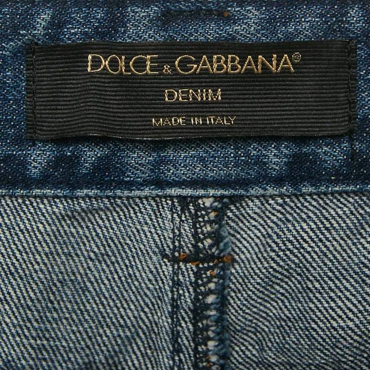 Pre Owned Dolce & Gabbana Blue Distressed Denim Button Detail Denim Jeans M Waist 31"
