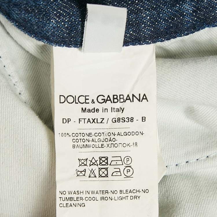 Pre Owned Dolce & Gabbana Blue Distressed Denim Button Detail Denim Jeans M Waist 31"