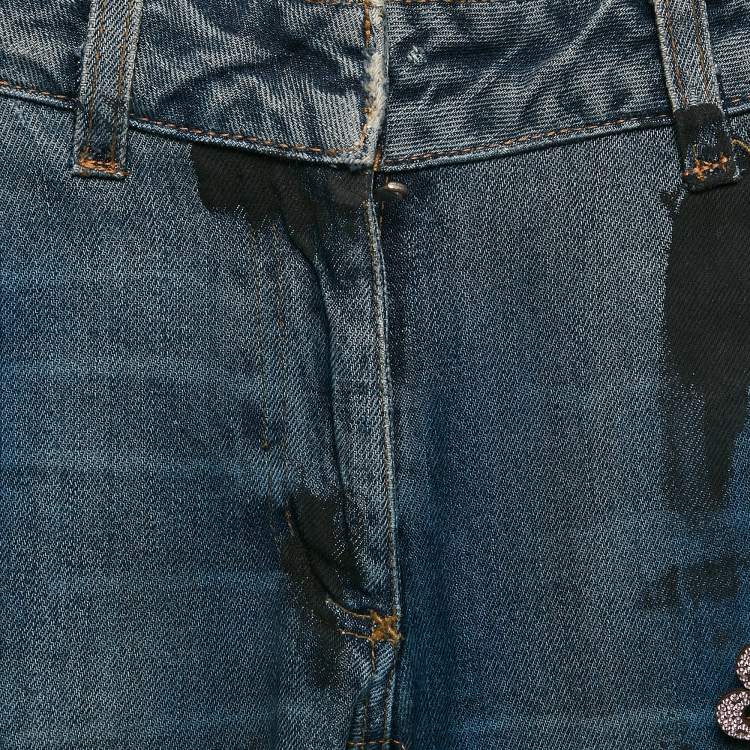 Pre Owned Dolce & Gabbana Blue Denim Safety Pin Detail Jeans M Waist 28"