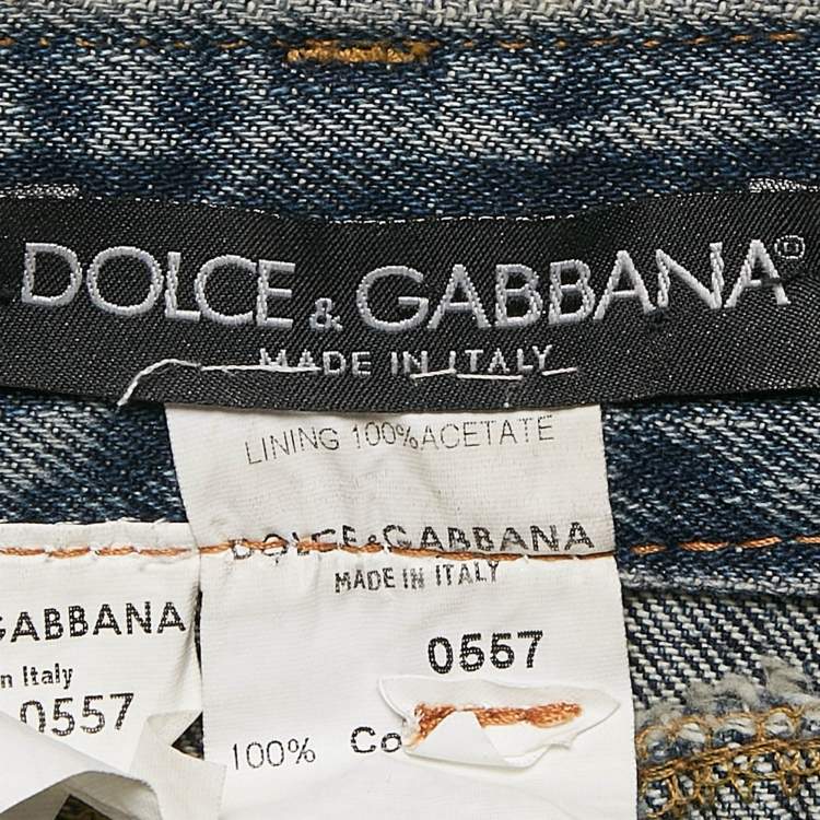 Pre Owned Dolce & Gabbana Blue Denim Safety Pin Detail Jeans M Waist 28"