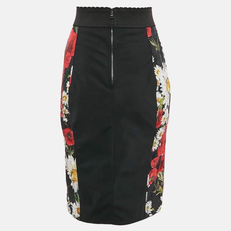 Pre Owned Dolce & Gabbana Black/Multicolor Floral Print Jacquard Pencil Skirt M