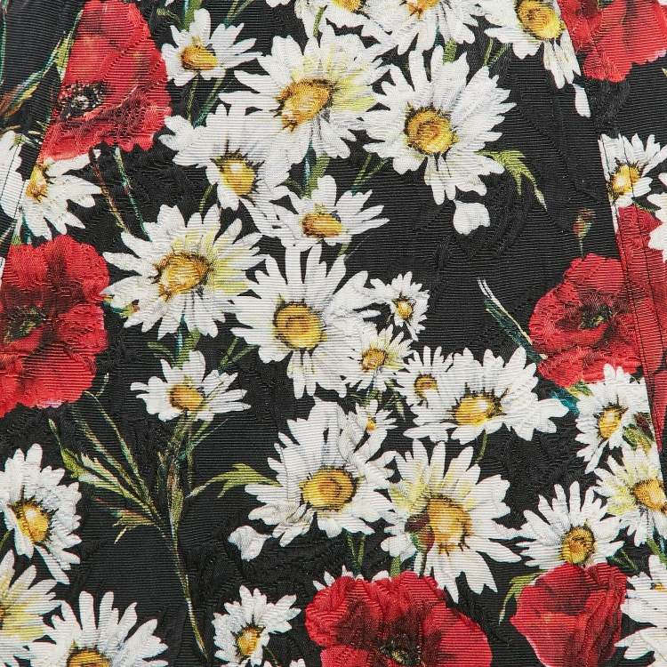 Pre Owned Dolce & Gabbana Black/Multicolor Floral Print Jacquard Pencil Skirt M
