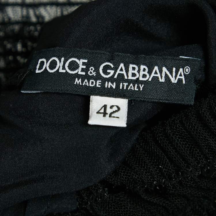 مملوكة مسبقًا Dolce & Gabbana Black Sequin Tulle Ruched Midi Dress M