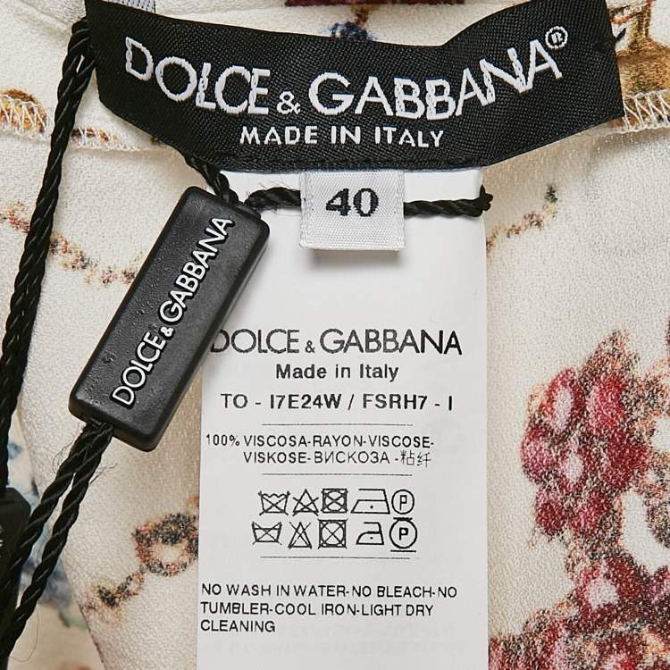Pre Owned Dolce & Gabbana White Jewel Print Crepe Ruffled Skirt and Top Set S