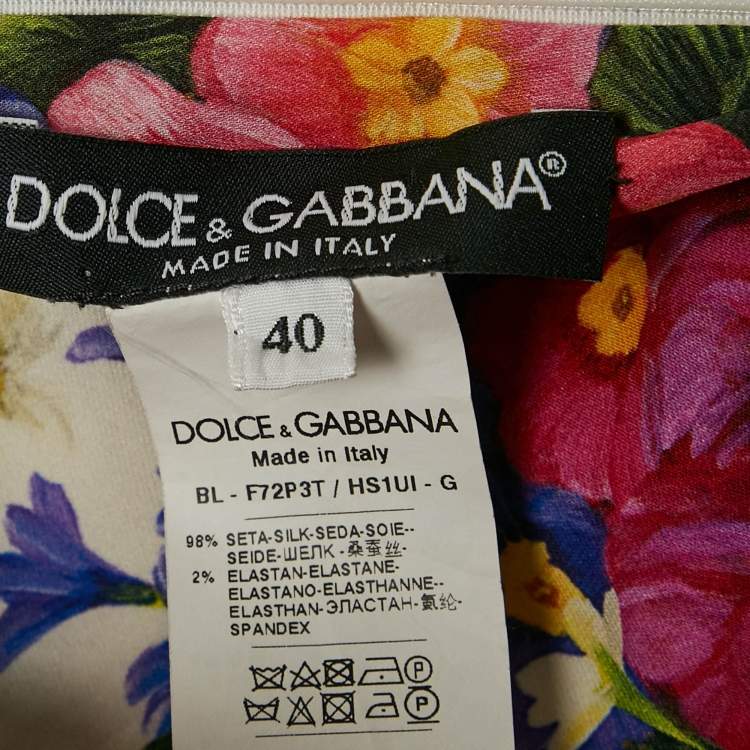 مملوكة مسبقًا Dolce & Gabbana White Floral Print Silk Ruffled Top S