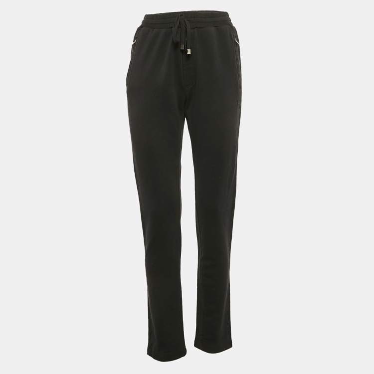 Pre Owned Dolce & Gabbana Black Cotton Knit Drawstring Sweatpants L