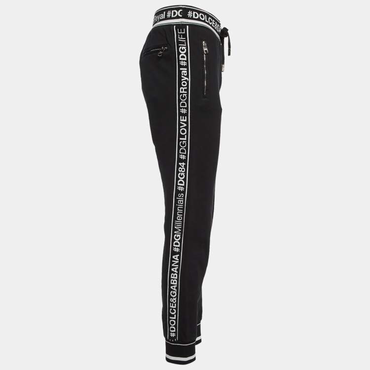 Pre Owned Dolce & Gabbana Black Cotton Logo Band Trim Joggers S