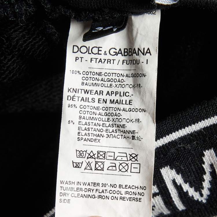 Pre Owned Dolce & Gabbana Black Cotton Logo Band Trim Joggers S