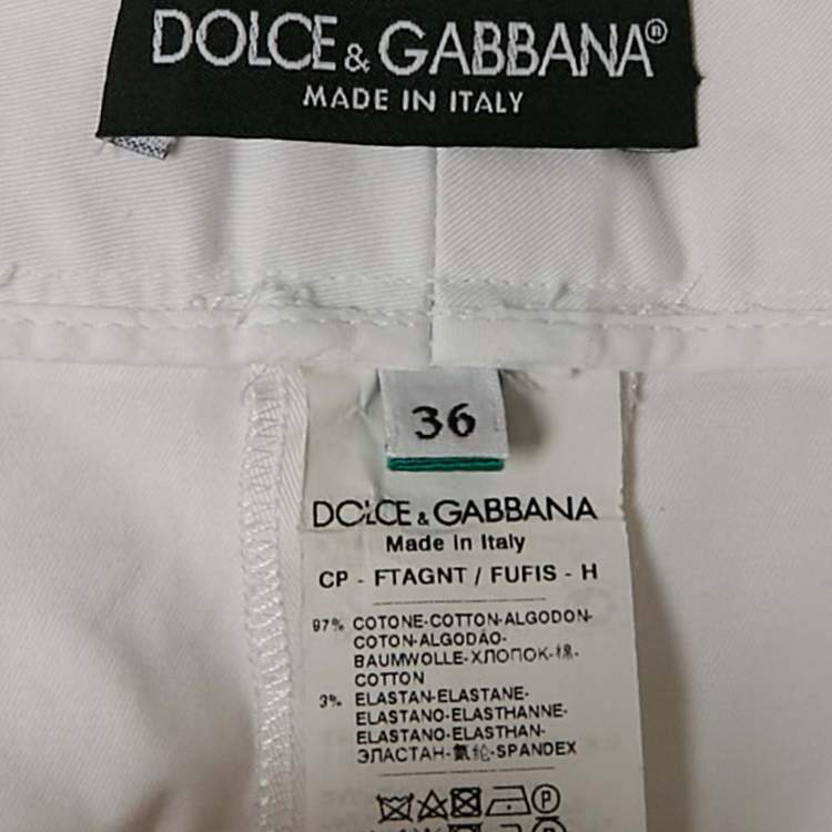 Pre Owned Dolce & Gabbana White Cotton Skinny Pants XS
