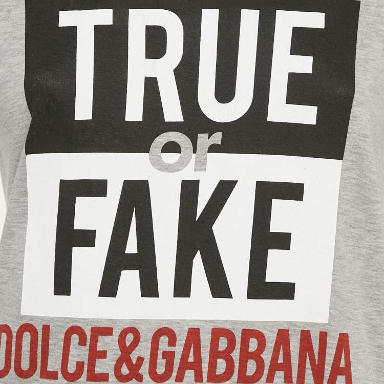 Pre Owned Dolce & Gabbana Grey Fake or Real Print Jersey T-Shirt XS