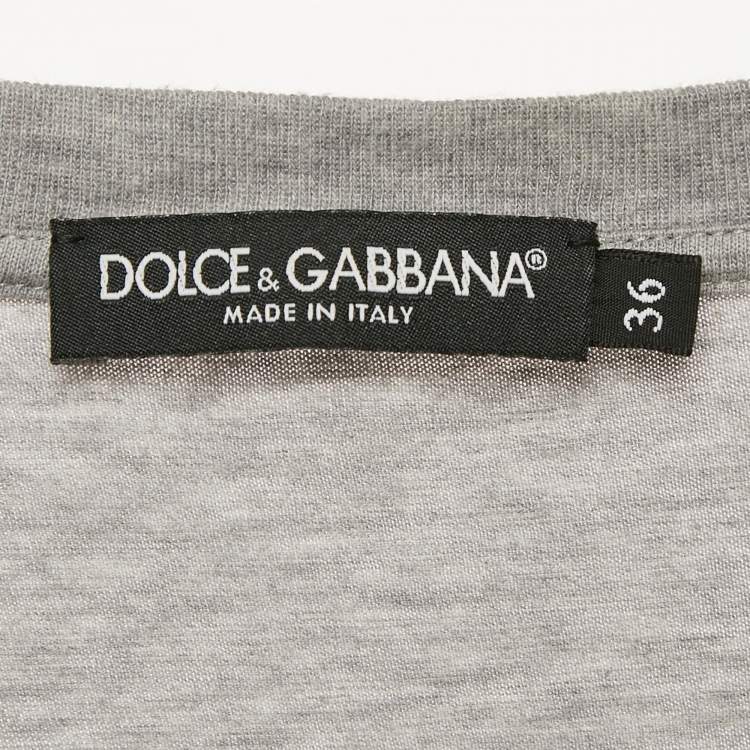 Pre Owned Dolce & Gabbana Grey Fake or Real Print Jersey T-Shirt XS