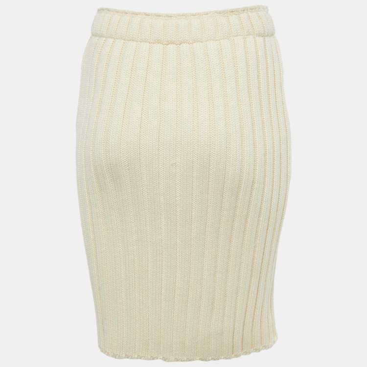 Pre Owned Dolce & Gabbana Cream Rib Knit Pencil Skirt S