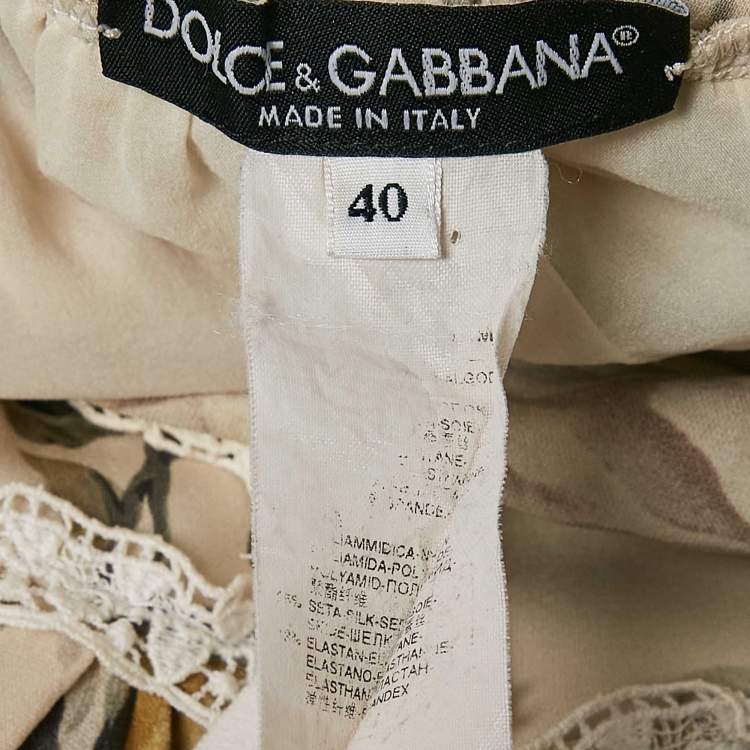 Pre Owned Dolce & Gabbana Beige Floral Print Lace Trim Cotton Blend Mini Dress S