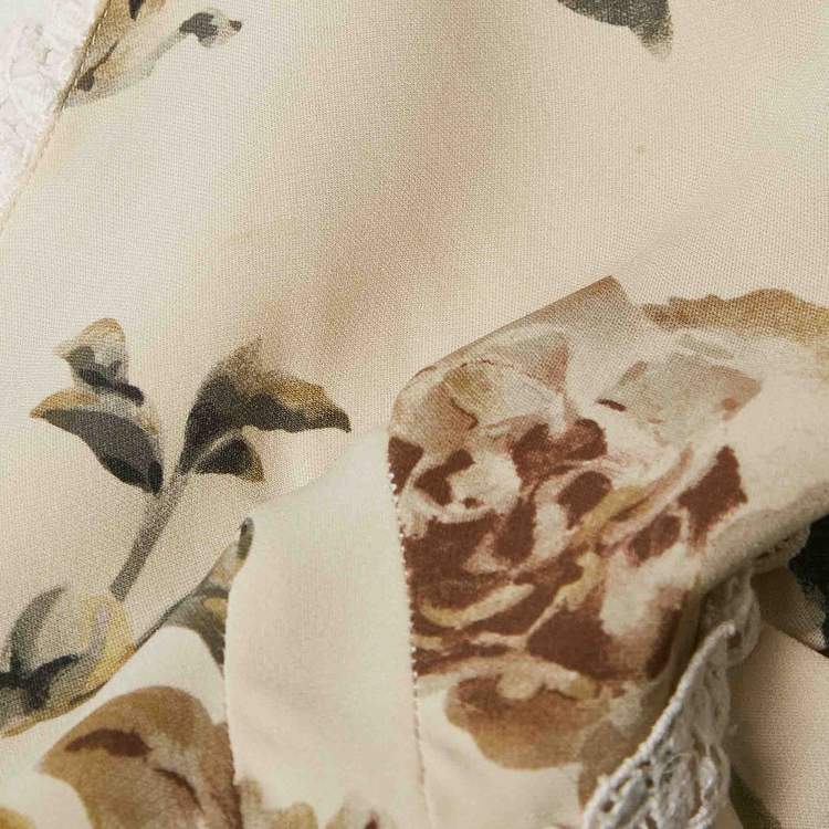 Pre Owned Dolce & Gabbana Beige Floral Print Lace Trim Cotton Blend Mini Dress S