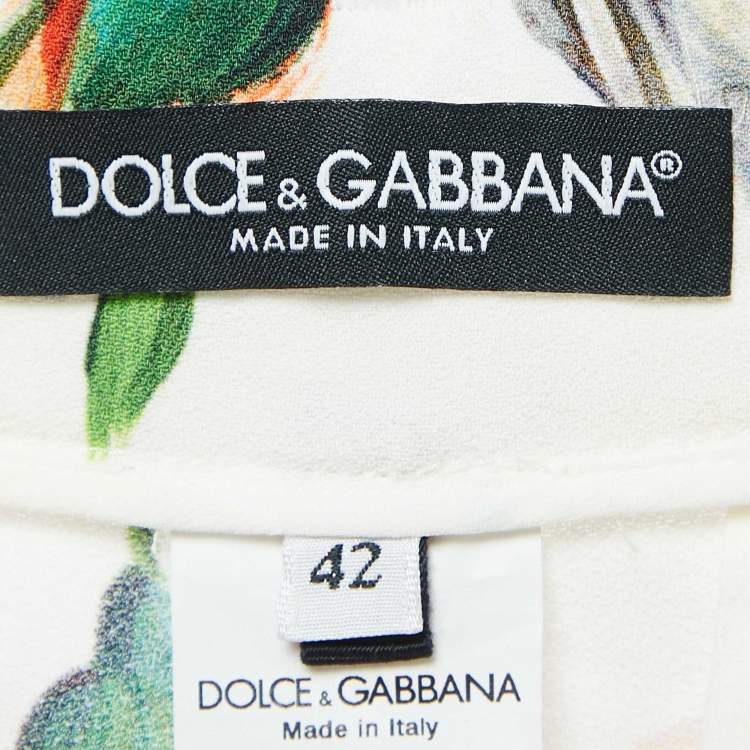 Pre Owned Dolce & Gabbana White Floral Print Crepe Ruffled Trousers M