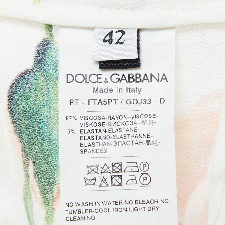 Pre Owned Dolce & Gabbana White Floral Print Crepe Ruffled Trousers M
