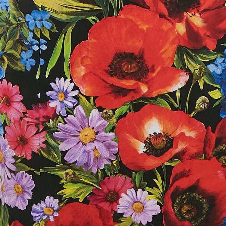 Pre Owned Dolce & Gabbana Black/Red Floral Print Silk Flared Midi Skirt M