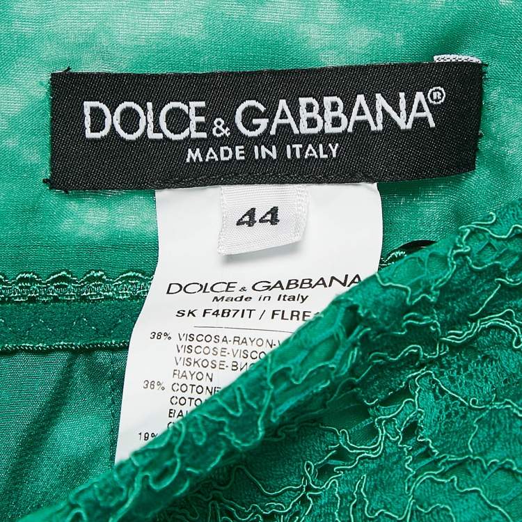 Pre Owned Dolce & Gabbana Green Lace Pencil Midi Skirt M