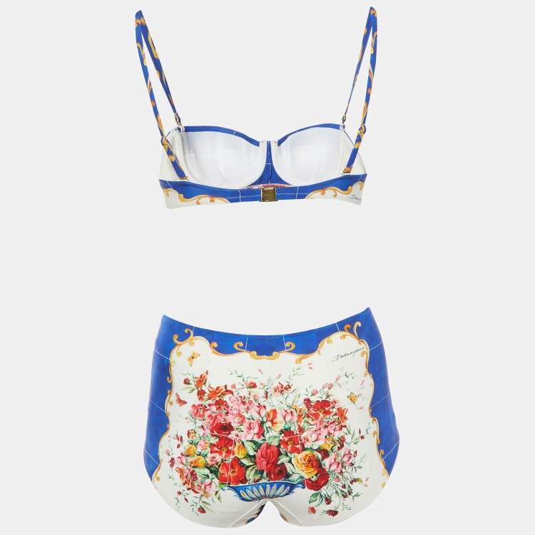 Pre Owned Dolce & Gabbana Beachwear Blue Majolica Print Jersey Bikini Set S 