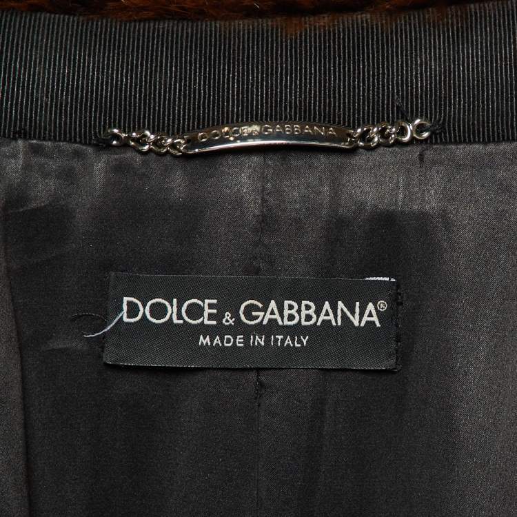 Pre Owned Dolce & Gabbana Black/Brown Fur & Wool Long Coat S