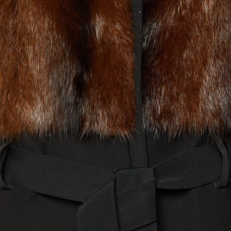 Pre Owned Dolce & Gabbana Black/Brown Fur & Wool Long Coat S