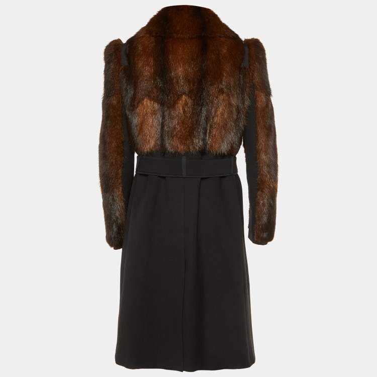 Pre Owned Dolce & Gabbana Black/Brown Fur & Wool Long Coat S