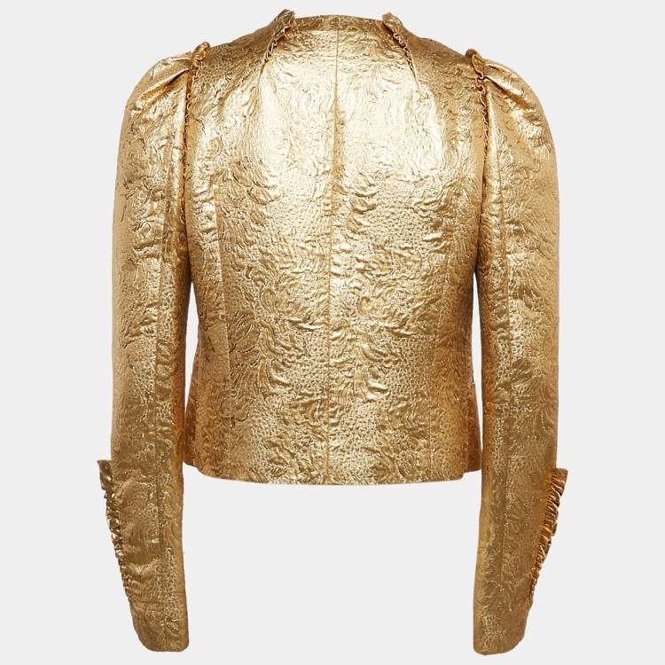 Pre Owned Dolce & Gabbana Gold Lurex Blend Jacquard Ruffled Blazer M