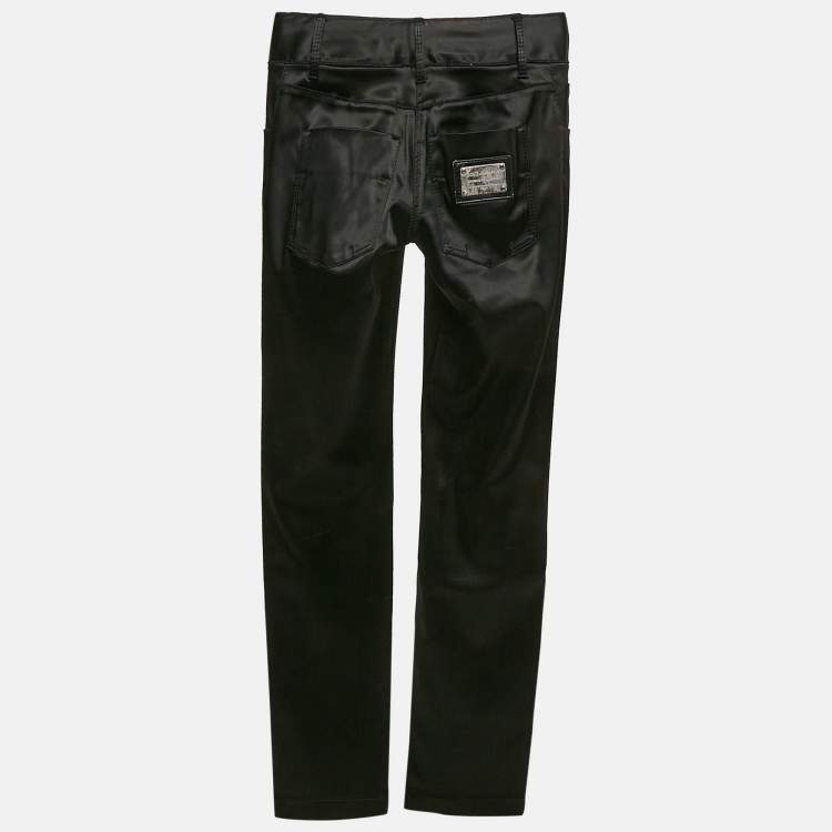 Pre Owned Dolce & Gabbana Black Satin Skinny Formal Trousers XS