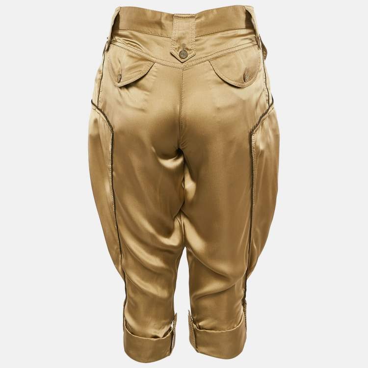 Pre Owned Dolce & Gabbana Gold Satin Trim Detail Capri Pants S