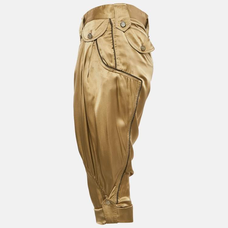 Pre Owned Dolce & Gabbana Gold Satin Trim Detail Capri Pants S