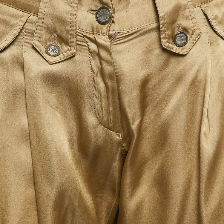 Pre Owned Dolce & Gabbana Gold Satin Trim Detail Capri Pants S