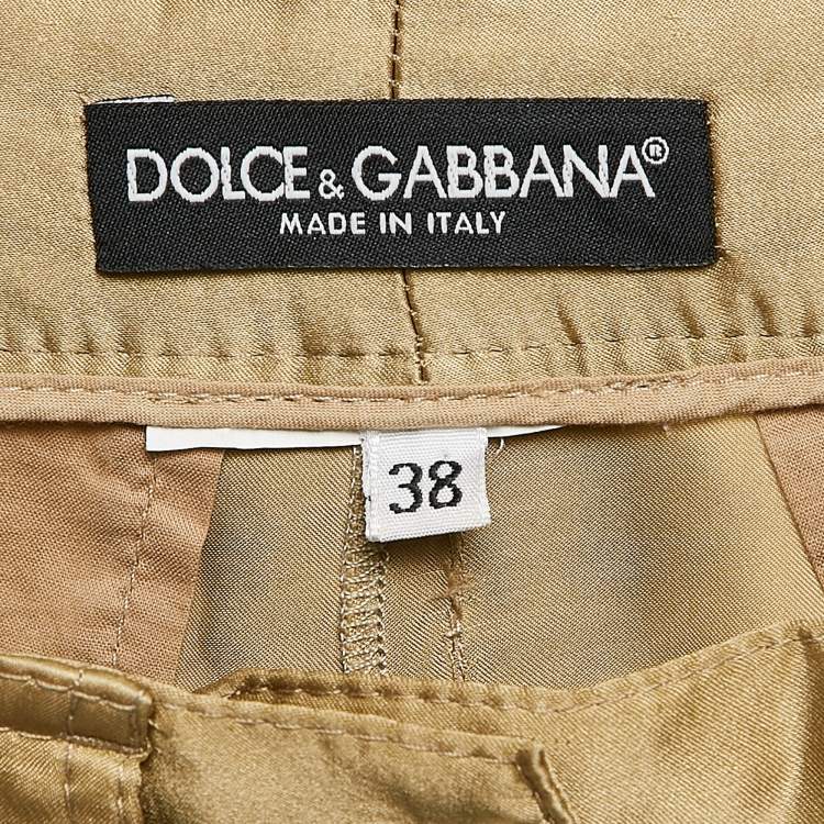 Pre Owned Dolce & Gabbana Gold Satin Trim Detail Capri Pants S