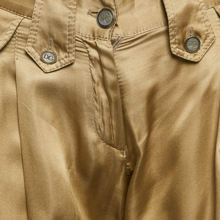 Pre Owned Dolce & Gabbana Gold Satin Trim Detail Capri Pants S