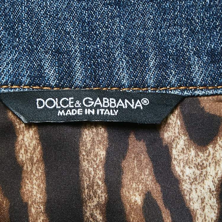 Pre Owned Dolce & Gabbana Blue Rhinestone Detail Denim Button Front Jacket S